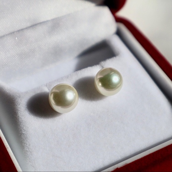 White Pink Double Hanadama Pearls earrings in setting 18K gold. - Picture 2 of 4
